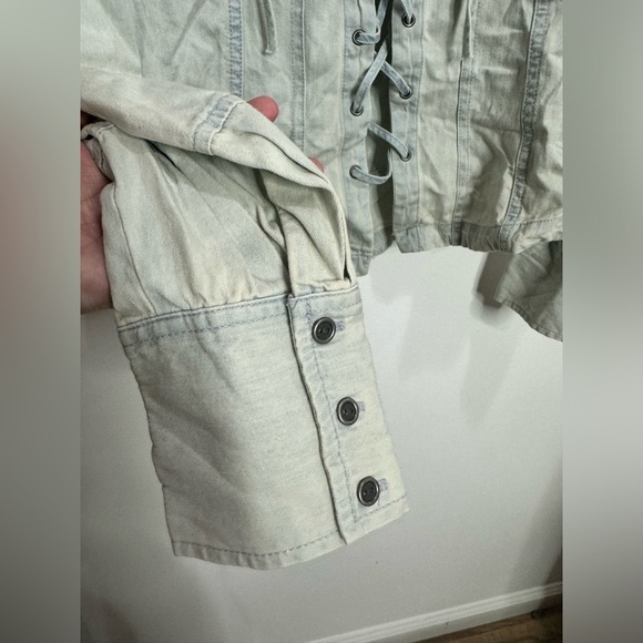 Free People Laced Up Denim Top sz XS and L - Picture 7 of 10